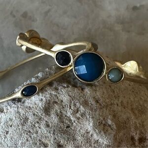 Brushed GOLD Bracelet Set With Faceted Stones In Blue & Green Hues